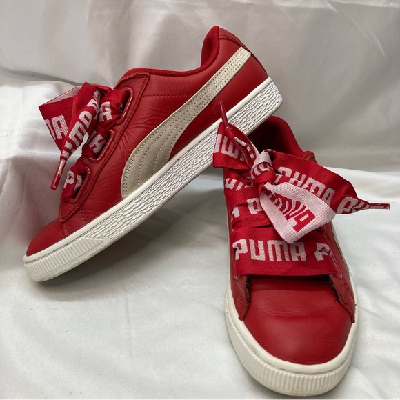Puma Leather Basketball Court Shoes Size 7 (37.5) Red & White with Puma Laces. - Picture 2 of 12